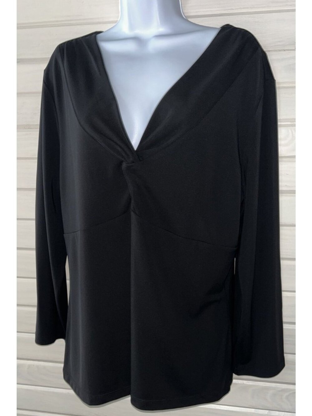 NWT VTG Talbots Sz XL Twist Front Blouse Tunic Black L/S Stretch
